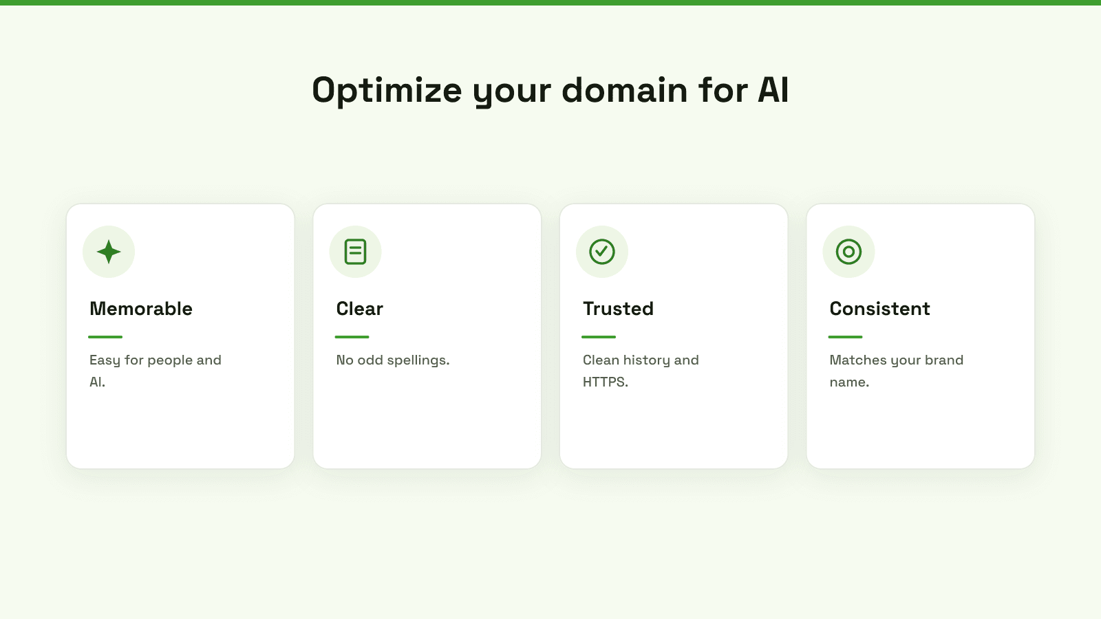 A diagram illustrating four key pillars for optimizing a domain for AI search and discovery.