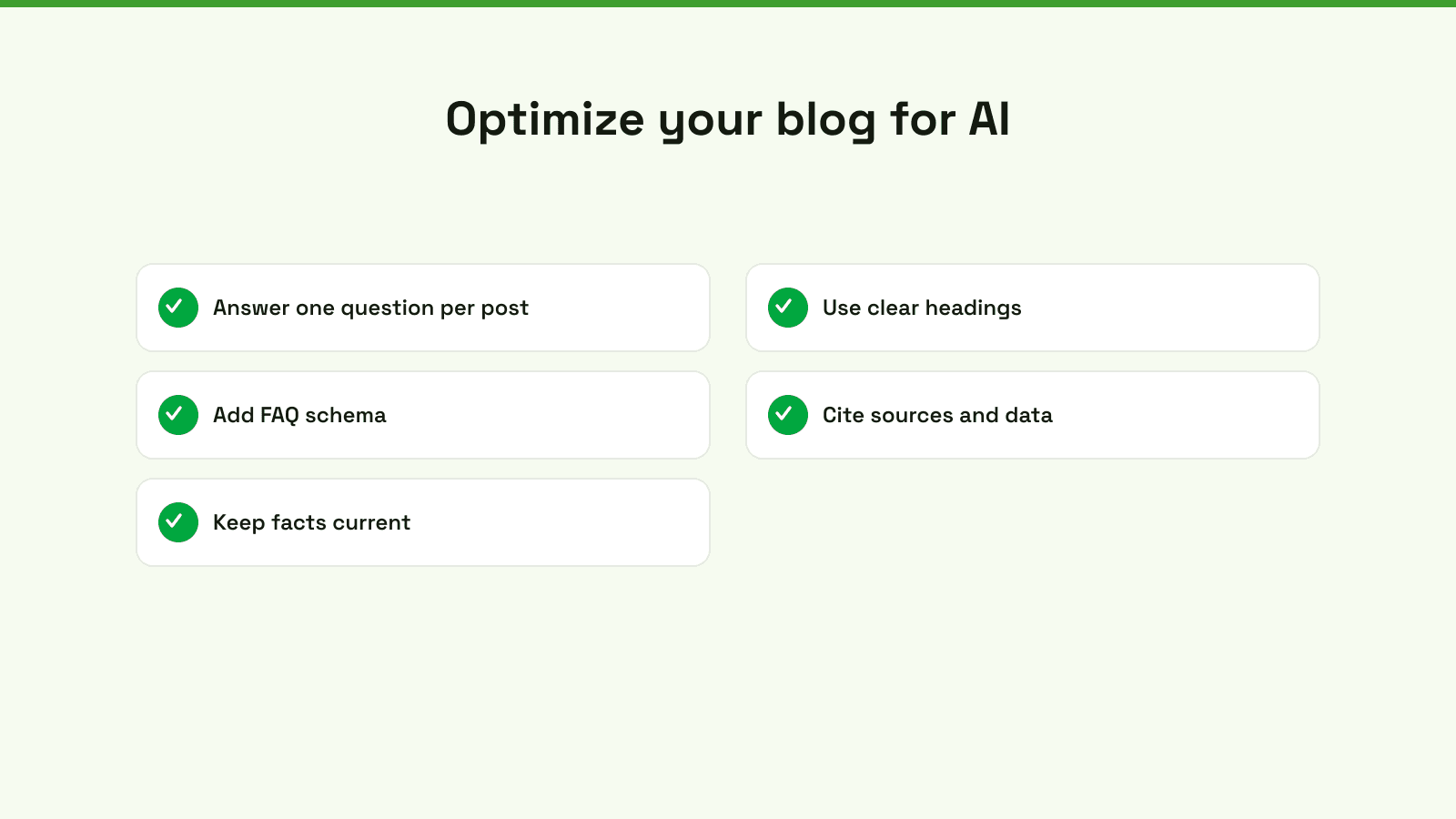 A five-step infographic showing how to optimize a blog for AI and conversational search engines.