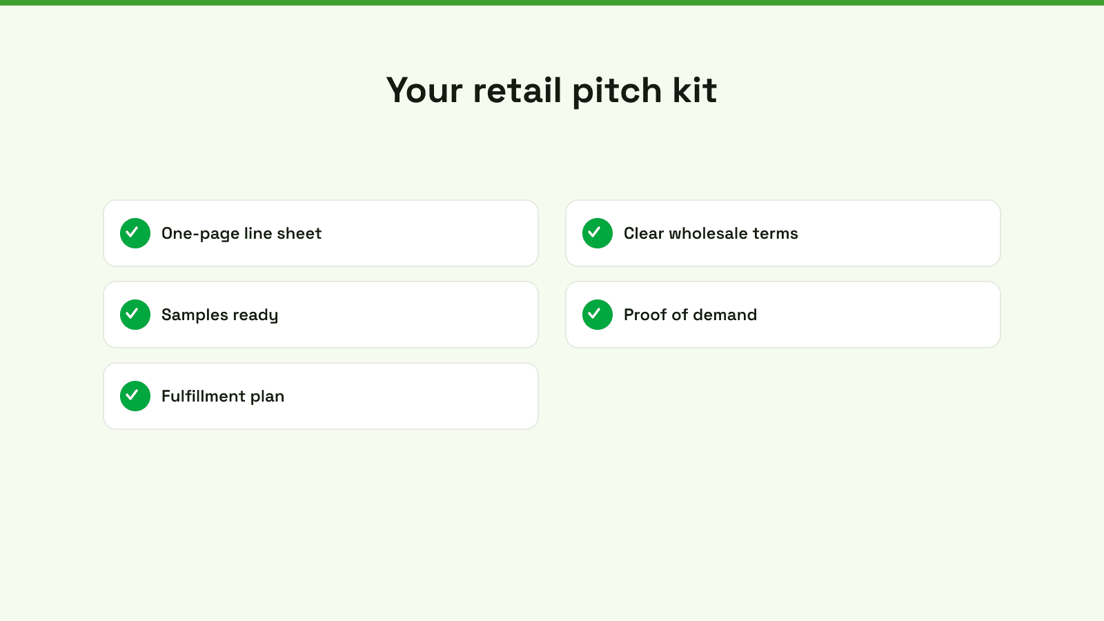 A checklist infographic titled Your Winning Retail Pitch Kit outlining essential items for pitching products to retailers.