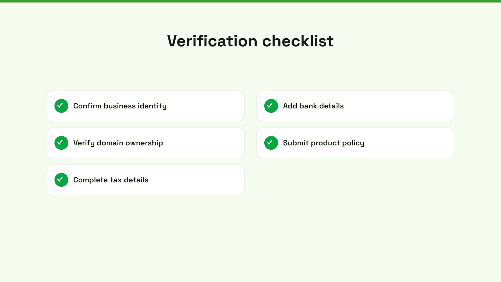 A five-step merchant verification checklist infographic highlighting essential tasks for business owners to complete their onboarding process.